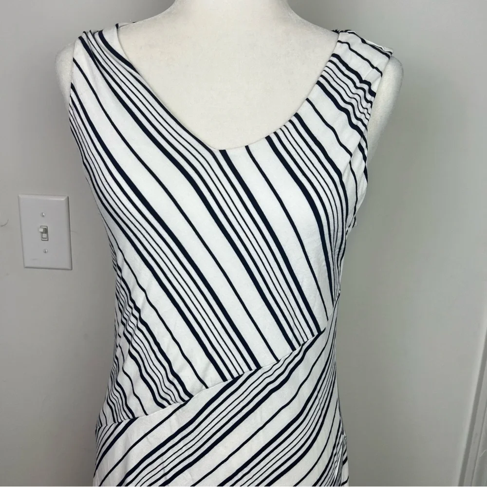 Soma Soft Jersey Asymmetrical Hem Midi Dress women medium Amity Stripe White - Picture 7 of 11